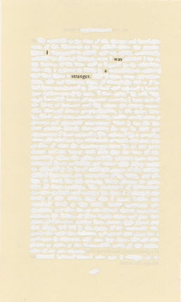 John Latour, I was a stranger, 2005, printed text on acid-free paper with acrylic paint, 20,5 x 12,4 cm, private collection