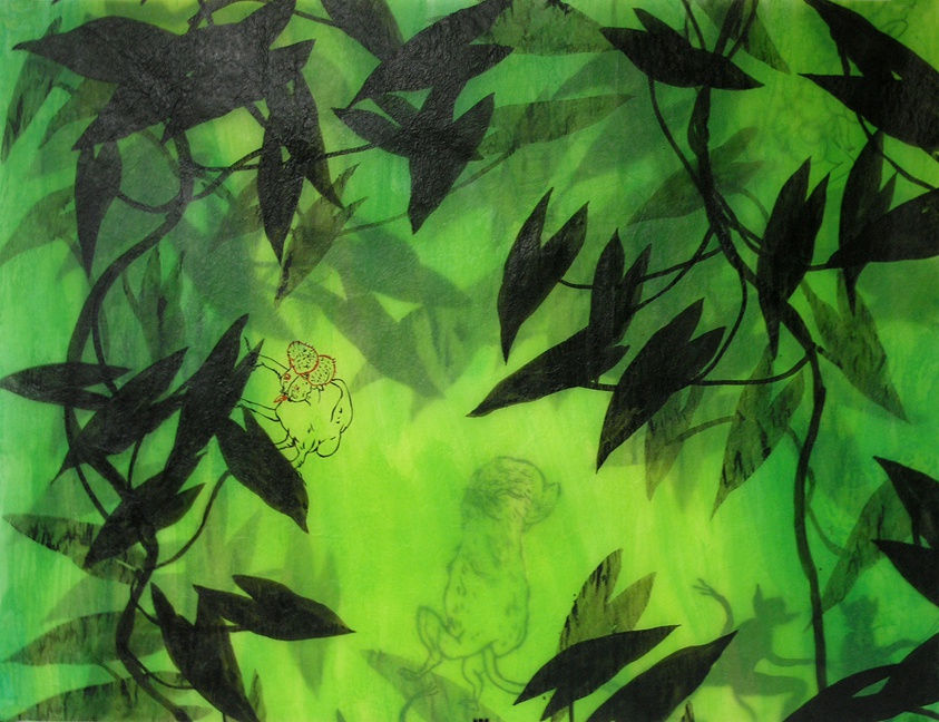 Ed Pien, The Garden: Playing Cat and Mouse, 2003 & 2005, encre sur double page de papier glassine, 86 x 117 cm