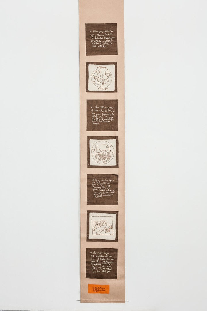 Nancy Atakan and Aslı Seven Collaboration Our Grandmothers In New Turkey (part II) 2017 Brown, Beige and Orange Felt, Needlework on Linen 300 x 50 cm