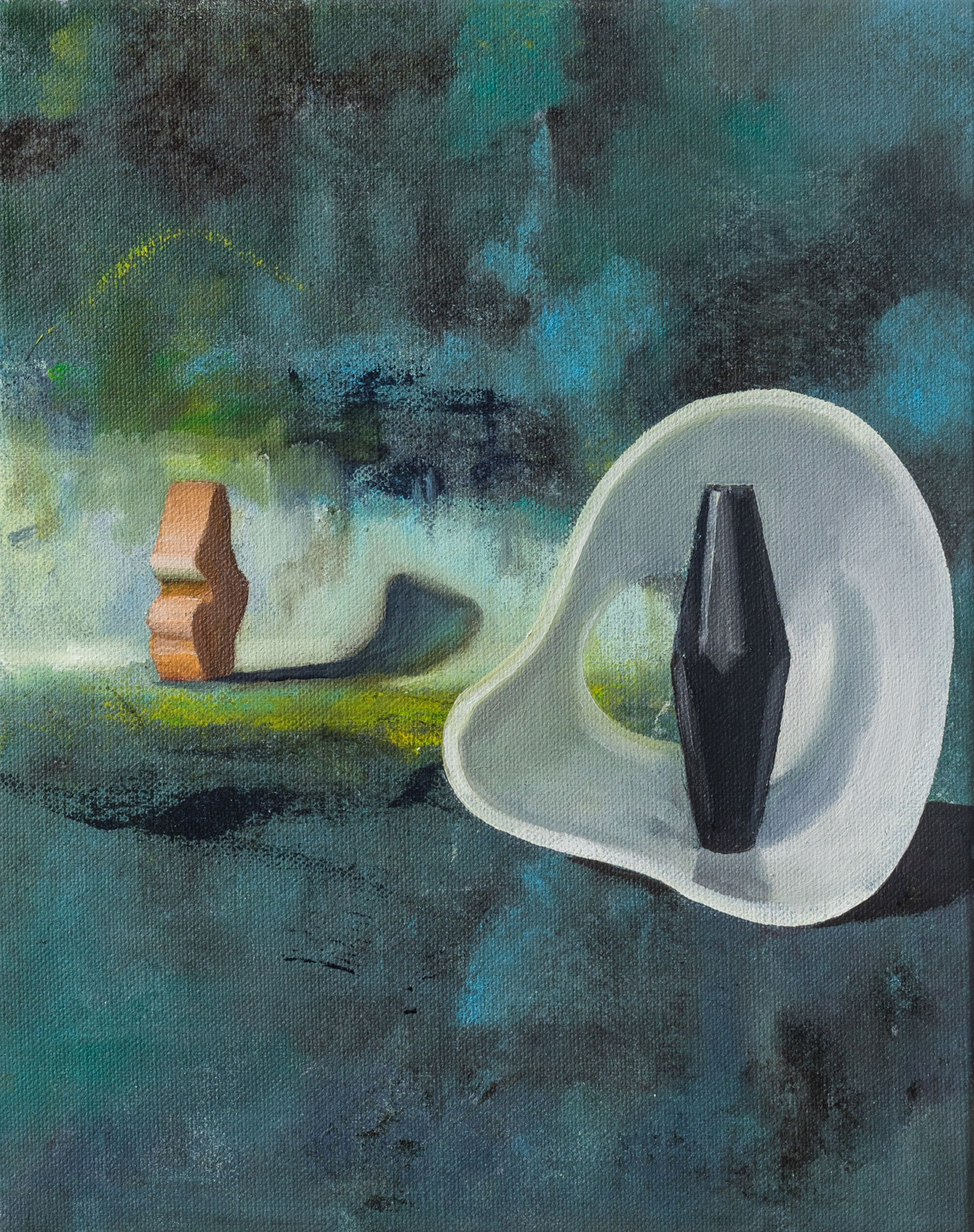 Foxes Sing in Flight - A homage to Barbara Hepworth, 2018, Oil on canvas, 24 x 19 cm