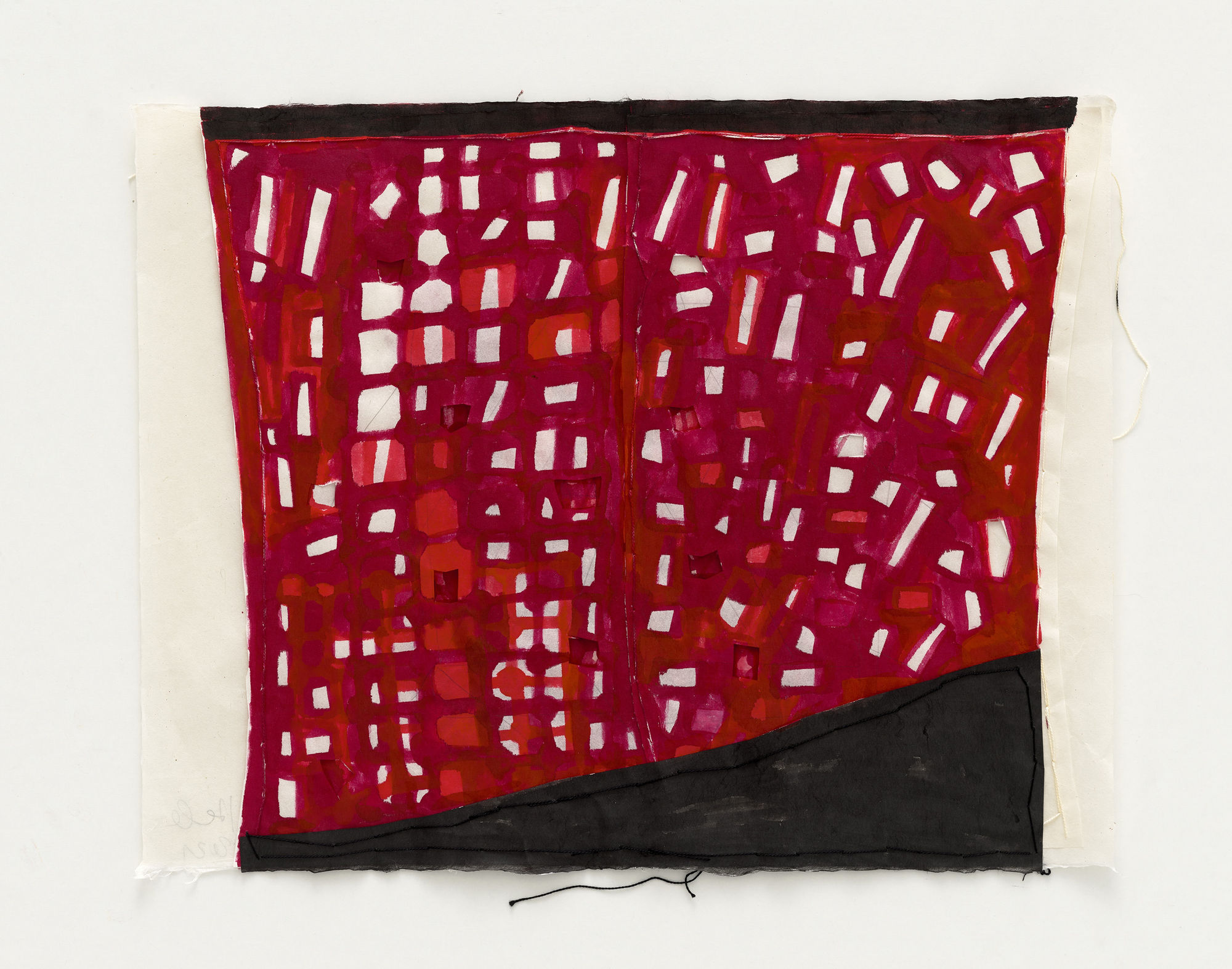 Susan Hefuna Landscapes 2021 Paper, Ink, Stitching 55 x 66 cm (framed)