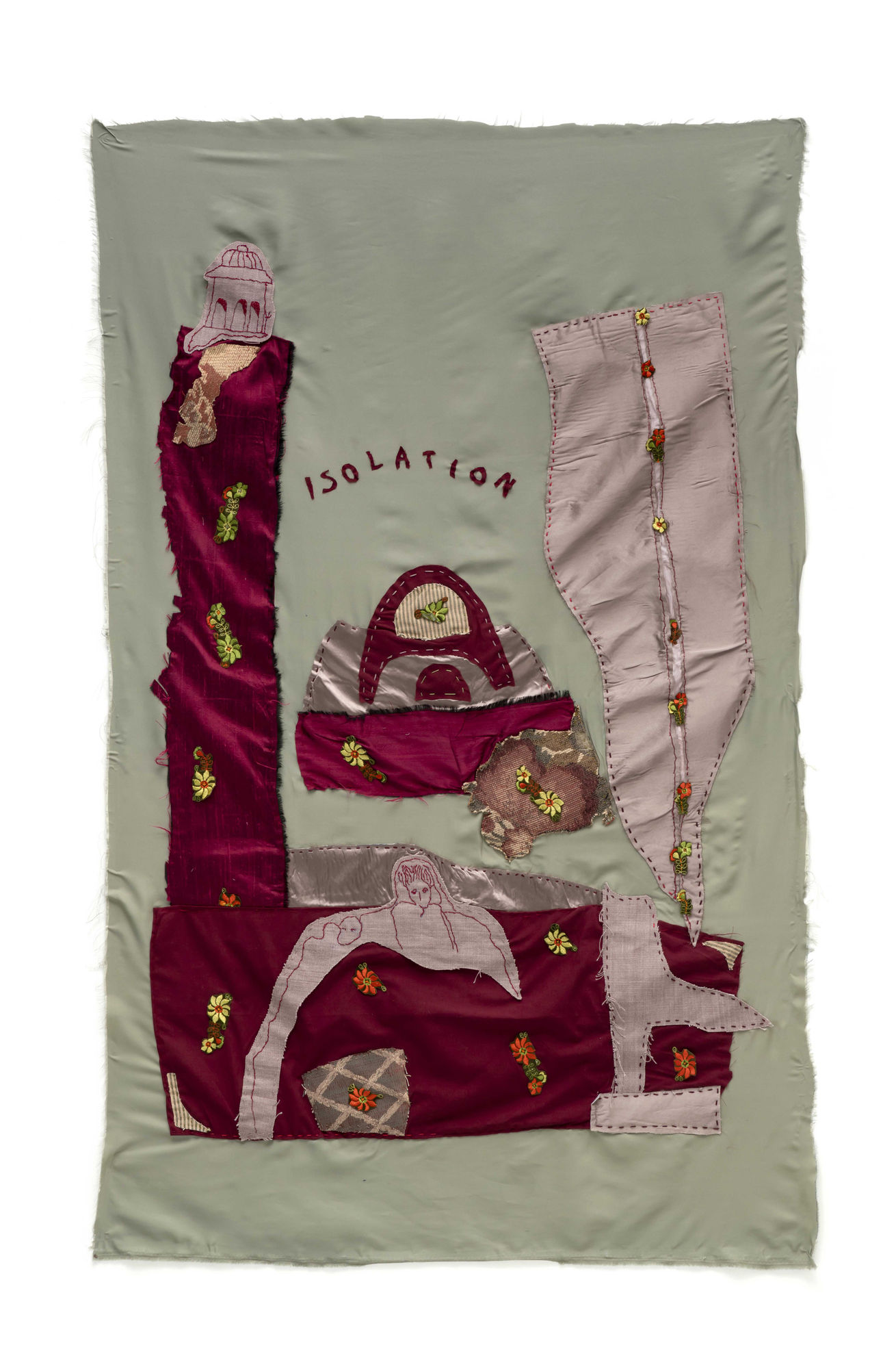 Nancy Atakan Another Isolation 2022 Remnants of cloth from house upholstery, needlework 146 x 92 cm