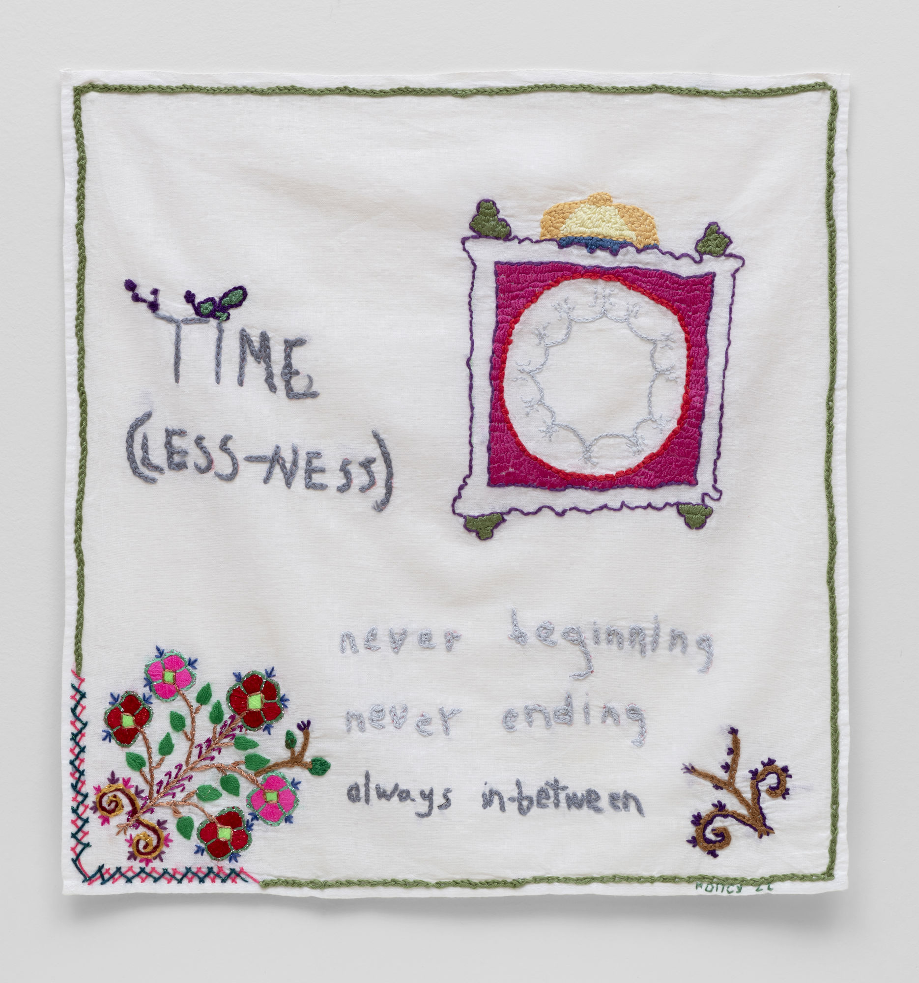 Nancy Atakan Time 2022 Needle work on Antique napkins 45 x 45 cm