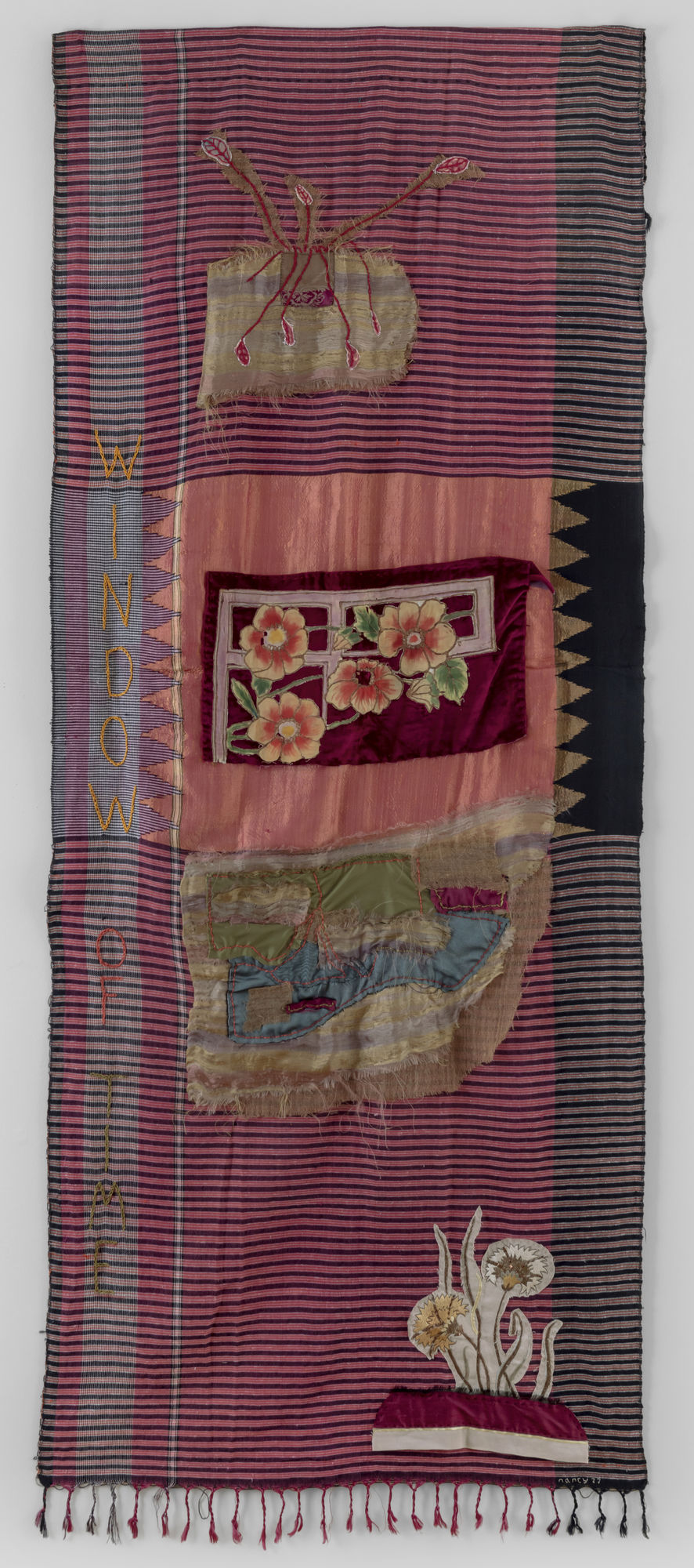 Nancy Atakan Window of Time 2022 Antique cloth, embroidery 190 x 75 cm
