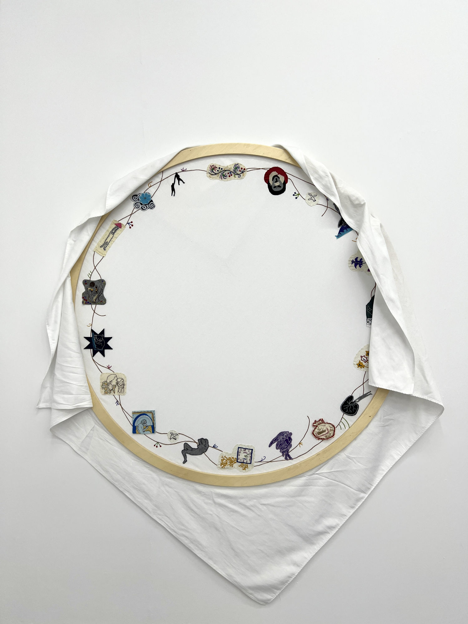 Nancy Atakan Searching for the scent of time 2022 Cloth, needlework, wood, Video R: 140 cm