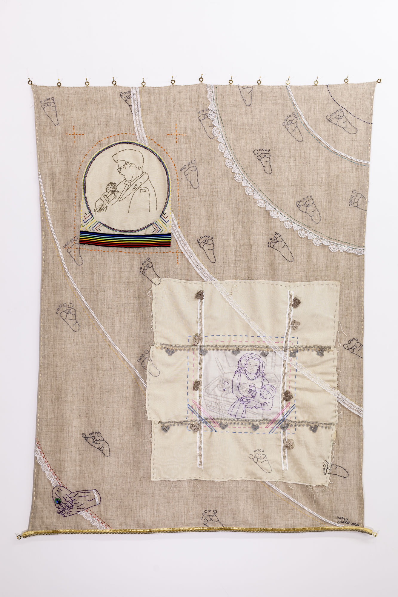 Challenging Cliché 2 (Family Memories), 102 x 143 cm, cloth, needlework, lace