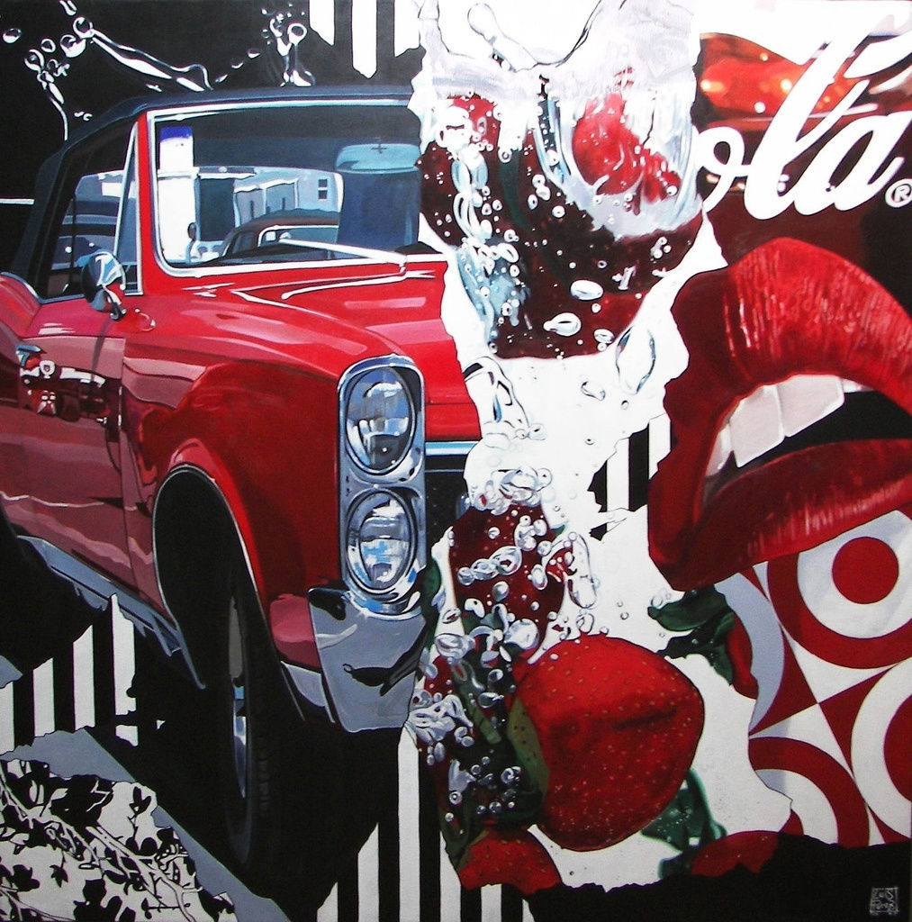 "Strawberry Pontiac" Acrylic on canvas 90 x 90 cm
