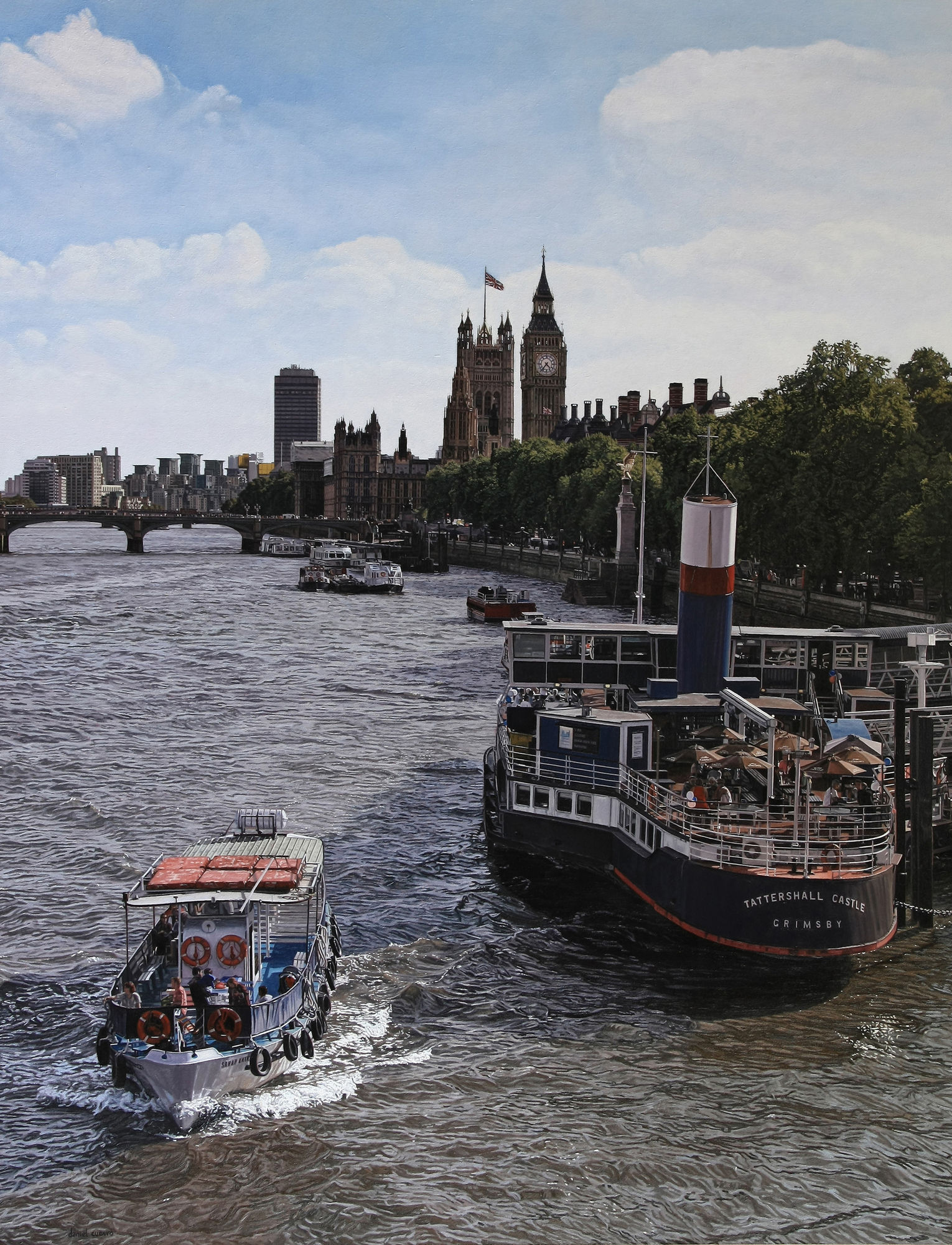 Daniel Cuervo "Sunny Afternoon on the Thames" Oil on board 100 x 77 cm