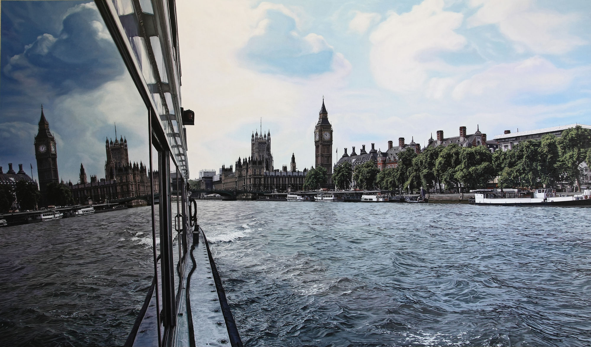Daniel Cuervo "London Waterways" Oil on board 82 x 140 cm