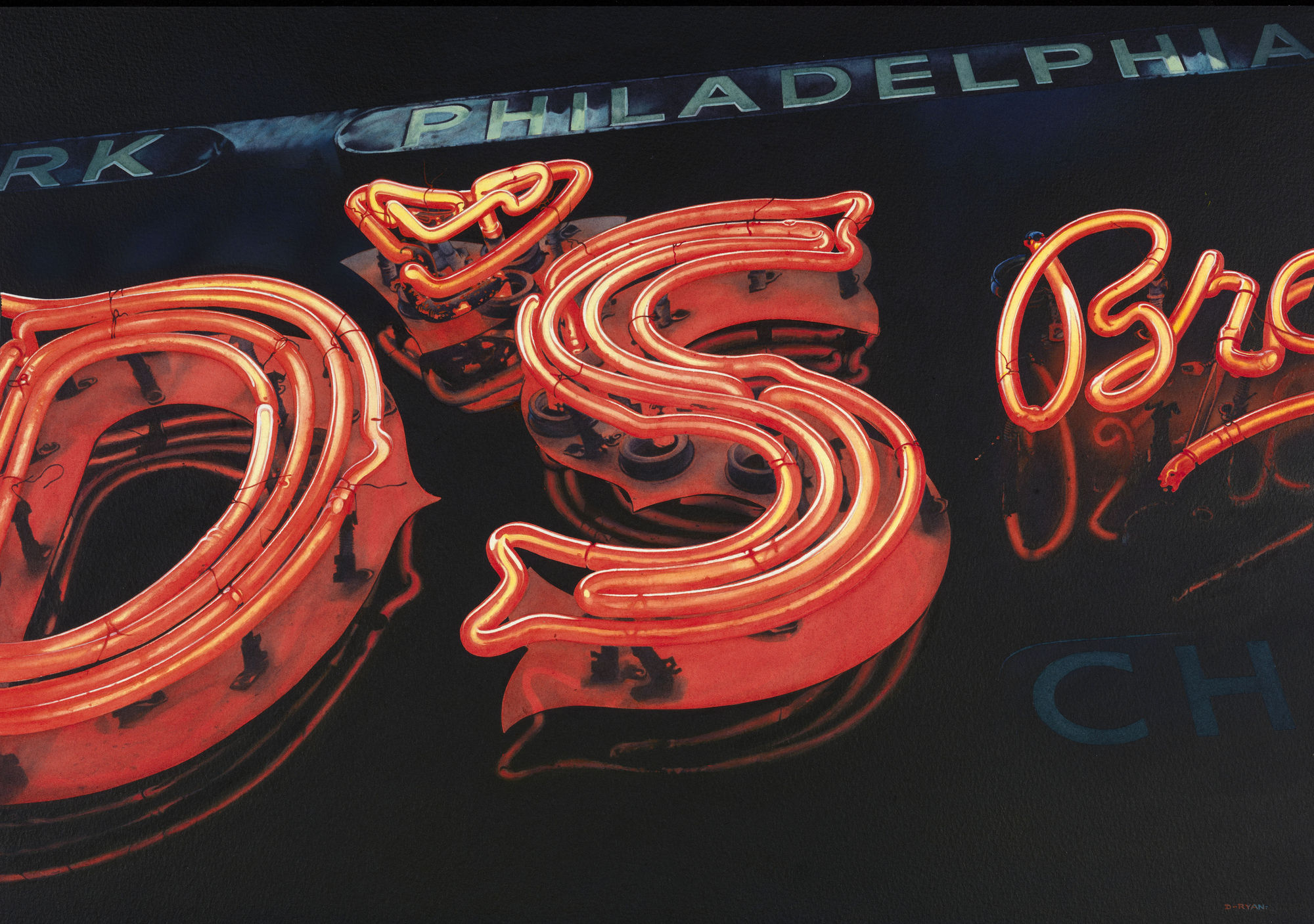 Danis Ryan 'Philadelphia Neon, New York Acrylic and watercolour 40 x 56 cm