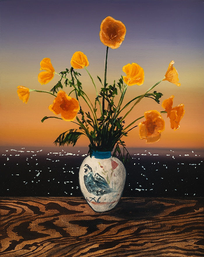 Laurence Jones, California Poppies, 2019, acrylic on linen, 50 x 40 cm