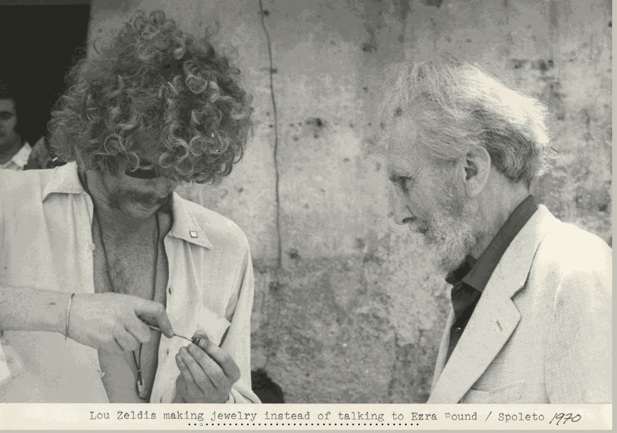 LoU Zeldis making jewellery instead of talking to Ezra Pound, 1970