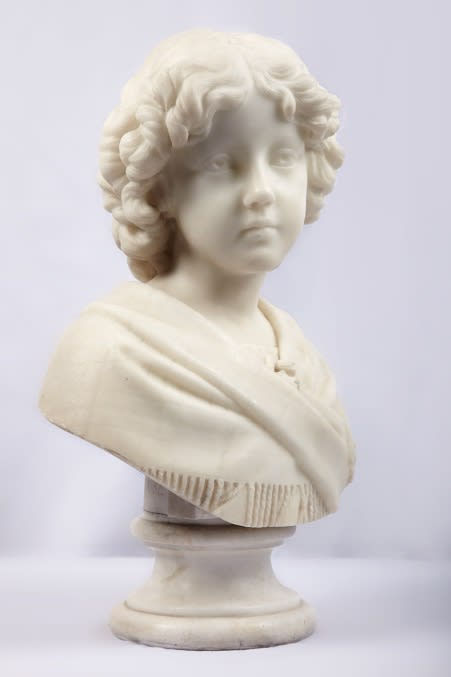 David Watson Stevenson RSA (1842-1904) A Scotch Peasant Girl marble, 1879, 50.0 x 31.5 x 15.0cm RSA Diploma Collection (Deposited 1886) 2000.114