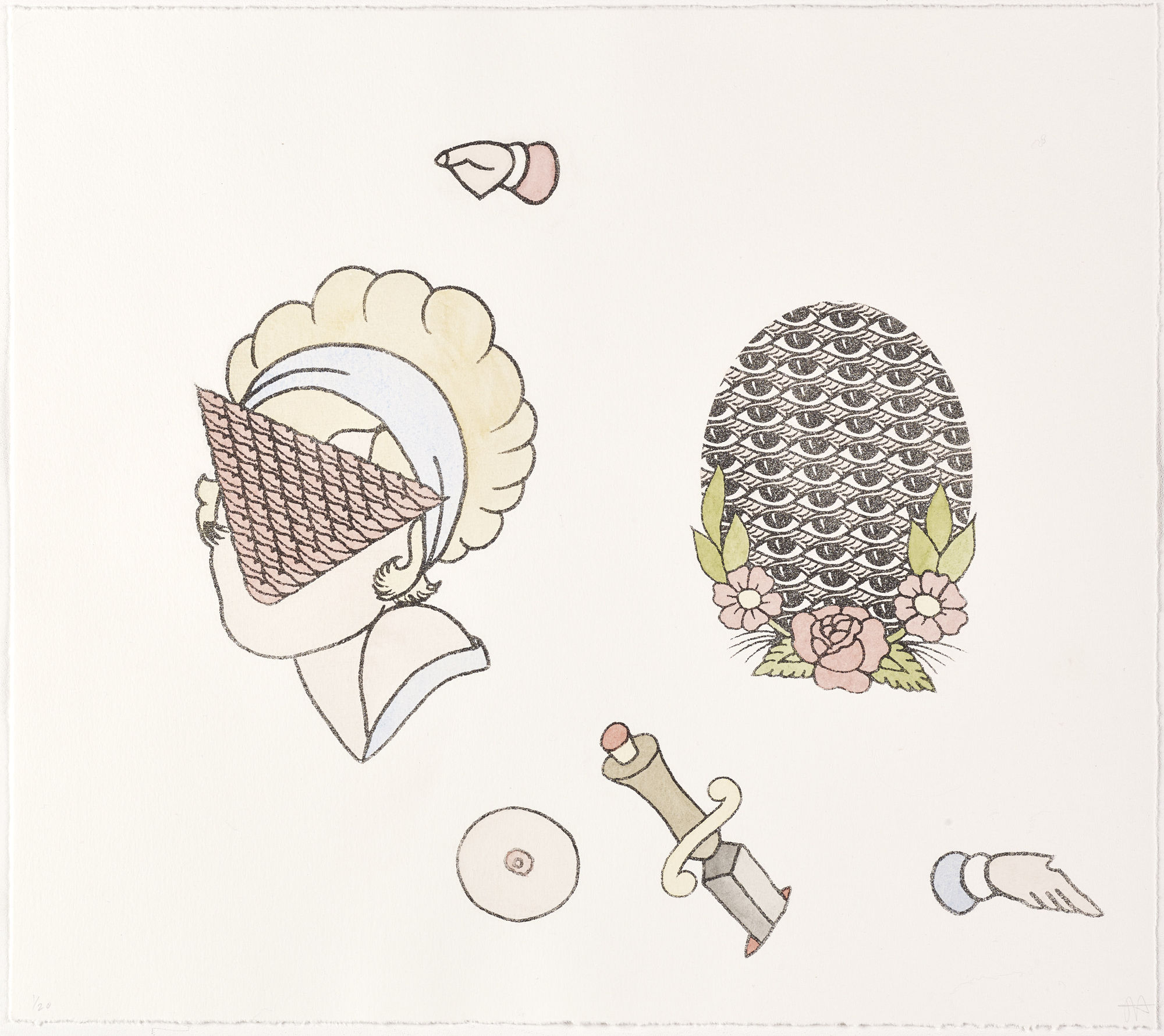 Jessica Harrison RSA (Elect), Flash (5), etching with watercolour wash, variable edition