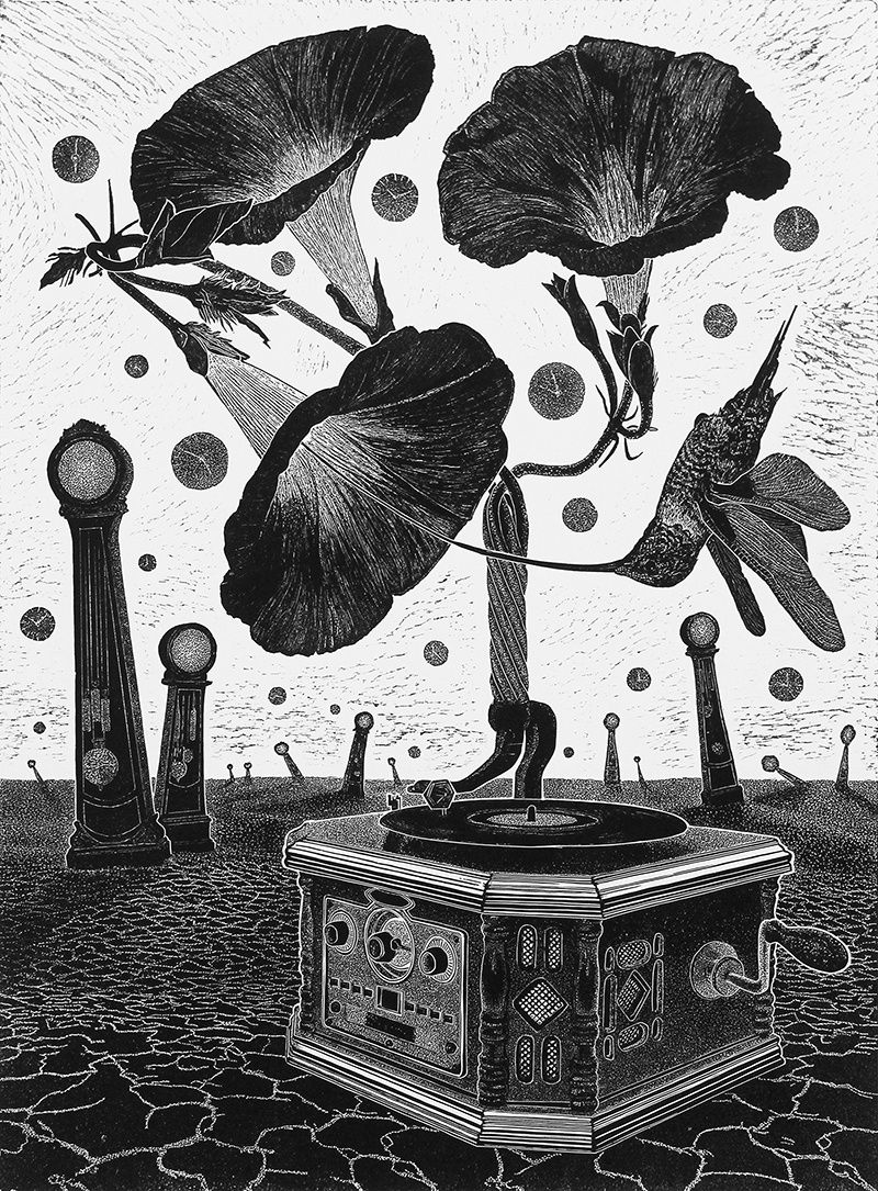 Ade Adesina RSA, Tic Toc, 2016, linocut, 78 x 58 cm