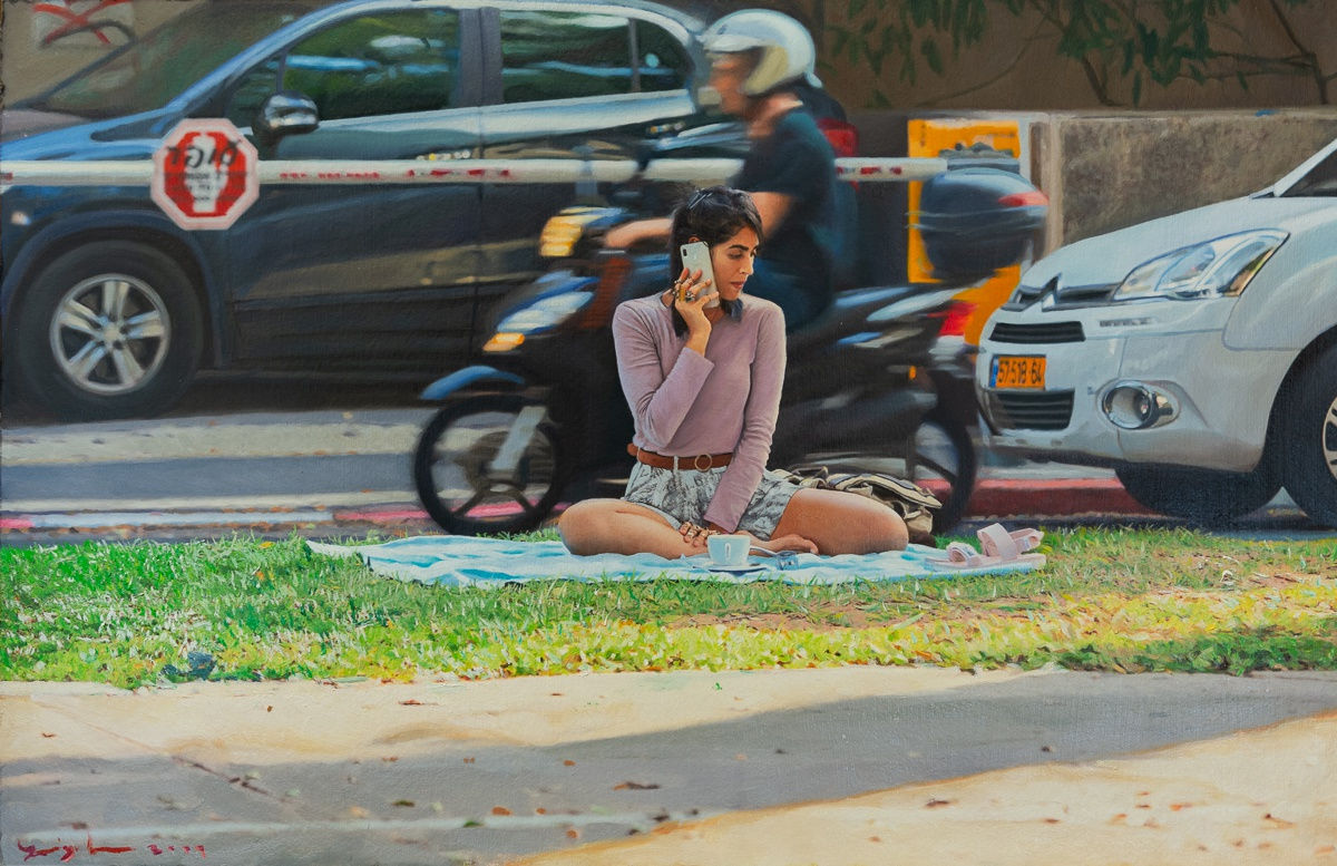 YIGAL OZERI - UNTITLED; A NEW YORK STORY - 2020 - OIL ON PAPER MOUNTED ON WOOD - 30 X 45 CM