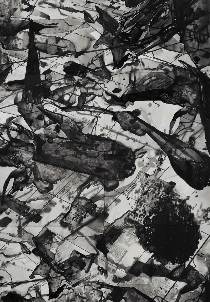 RADENKO MILAK - IMPERCEPTION, DARK MATTER SERIES - 2018 - WATERCOLOR ON PAPER LAMINATED ON DIBOND - 200 X 140 CM