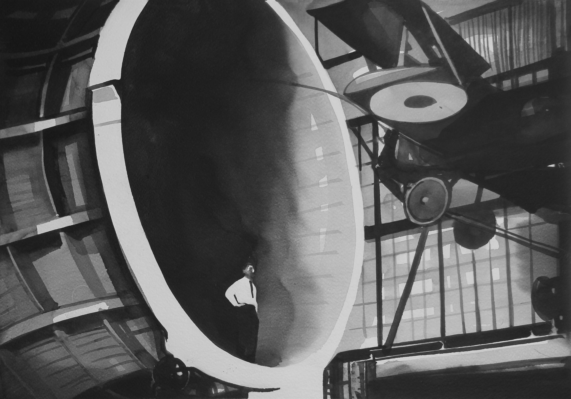 RADENKO MILAK - NASA SECRET SPACE PROGRAM #11, DARK MATTER SERIES - 2018 - WATERCOLOR ON PAPER - 35 X 50 CM