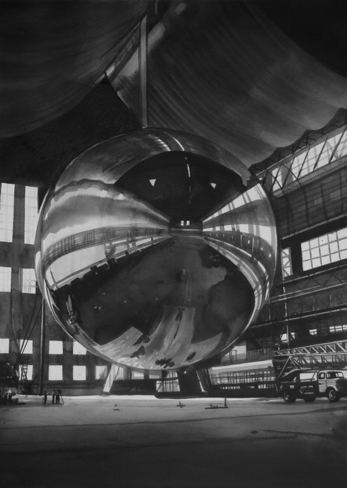 RADENKO MILAK - NASA SECRET SPACE PROGRAM #8, DARK MATTER SERIES - 2018 - WATERCOLOR ON PAPER - 70 X 50 CM