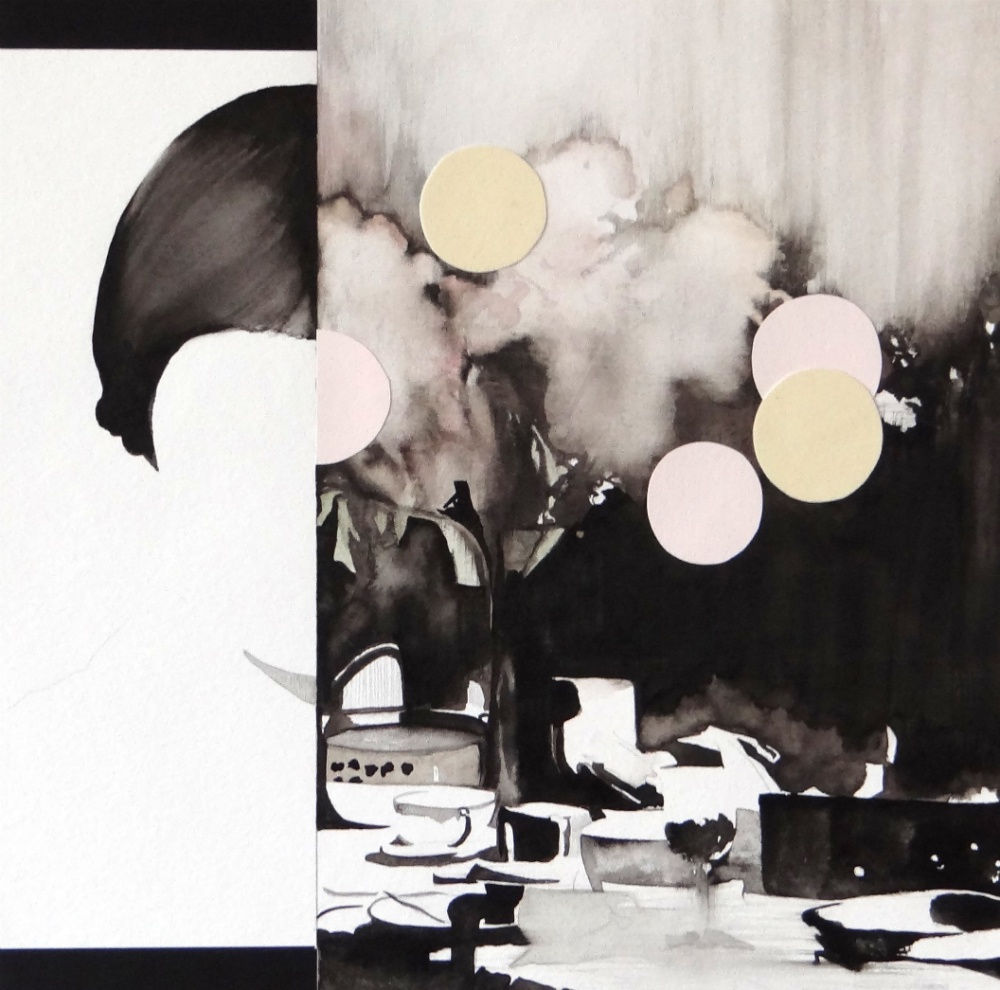 NATALIA OSSEF - THE MARK ON THE WALL II - 2017 - WATERCOLOR AND COLLAGE ON PAPER - 30 X 30 CM