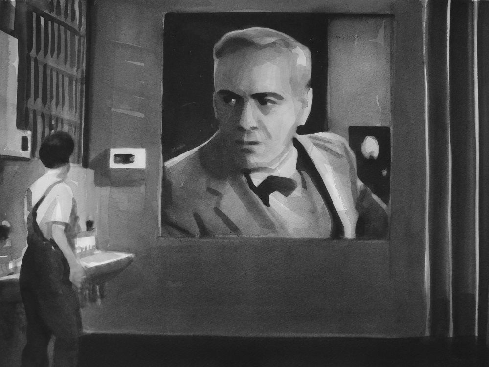 RADENKO MILAK - CHARLIE CHAPLIN - LES TEMPS MODERNES - 2013 - WATERCOLOR ON PAPER - 36 X 48 CM