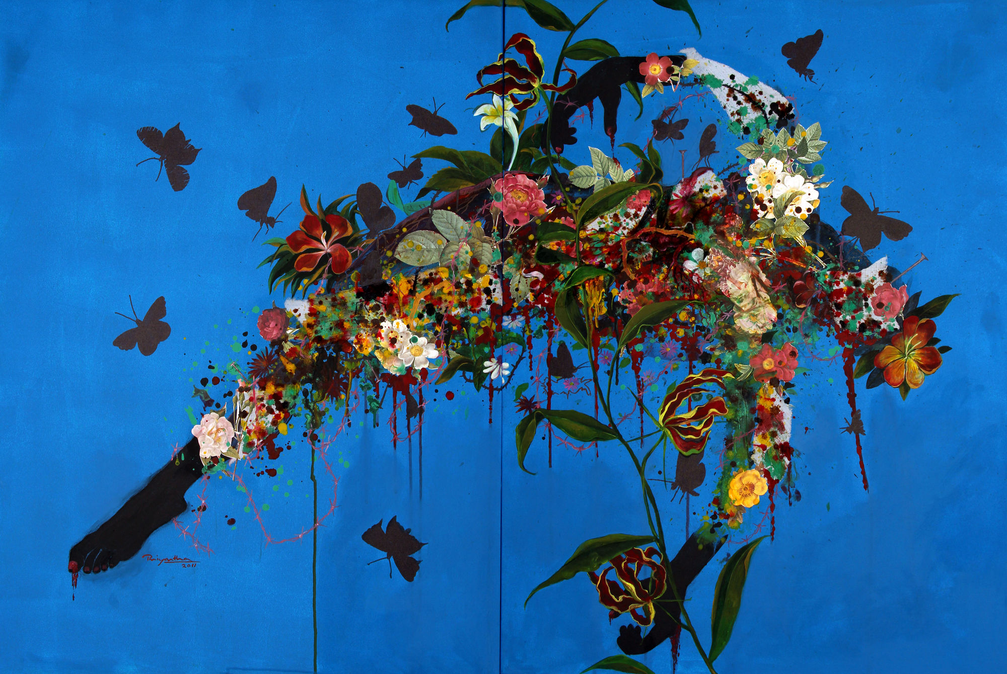 Priyantha Udagedara Paradise Lost V,2011 Mixed media on canvas 101 x 76cm (Diptych) 39 3/4 x 29 7/8 in