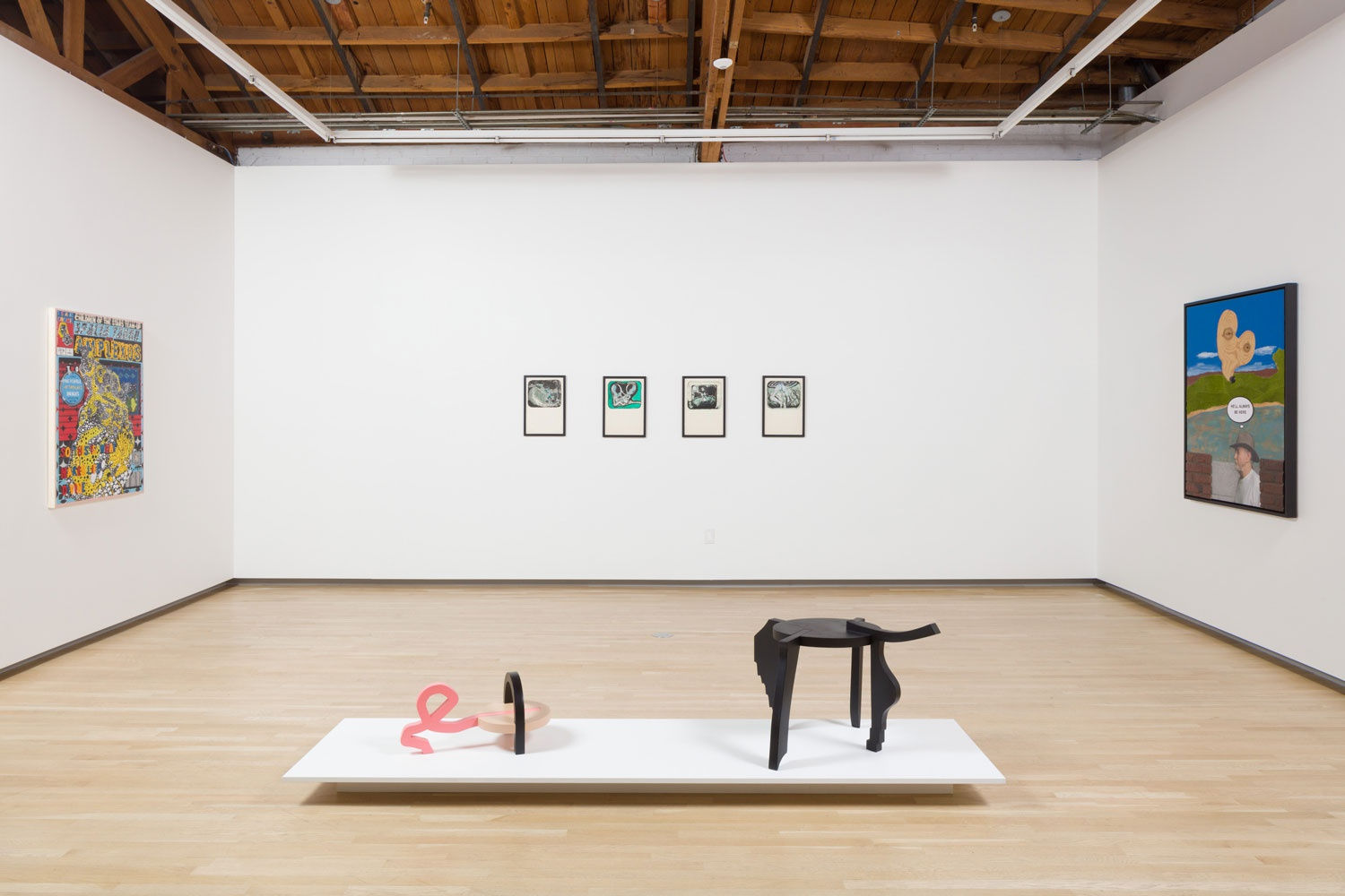 Joo Young Choi, Mike Kelley, Llyn Foulkes, and Christopher Chiappa in Pangs to Pangolins, 2018. Shulamit Nazarian, Los Angeles.