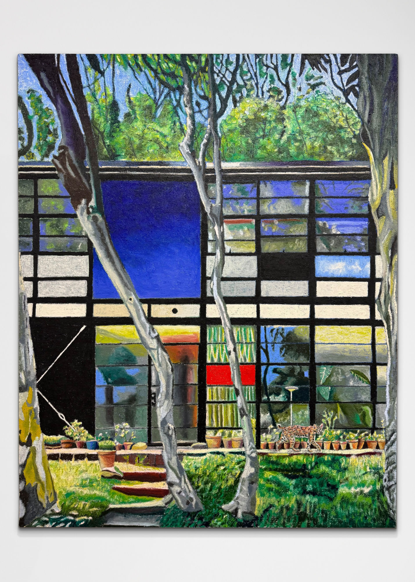 JJ Manford Eames House Painting, 2025 Oil stick, oil pastel, and flashe on burlap over canvas 90 x 72 in 228.6 x 182.9 cm