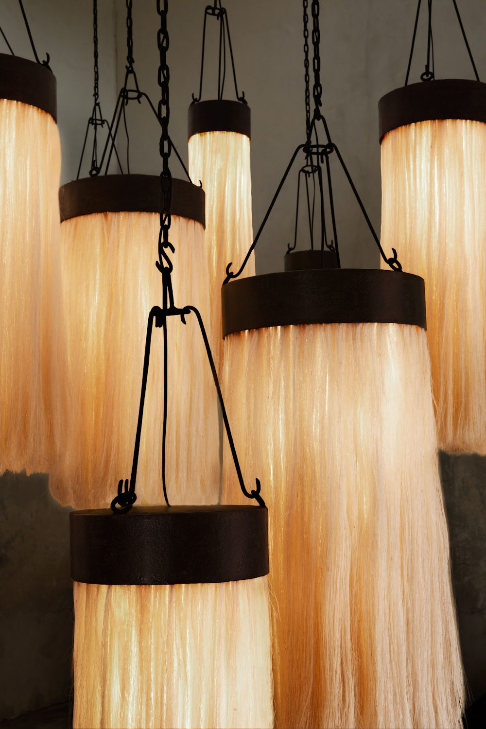 Ascension 13, 2020. Sisal light installation Dimensions variable. Photographed group approx. 200 H x 230 W x 160 D cm