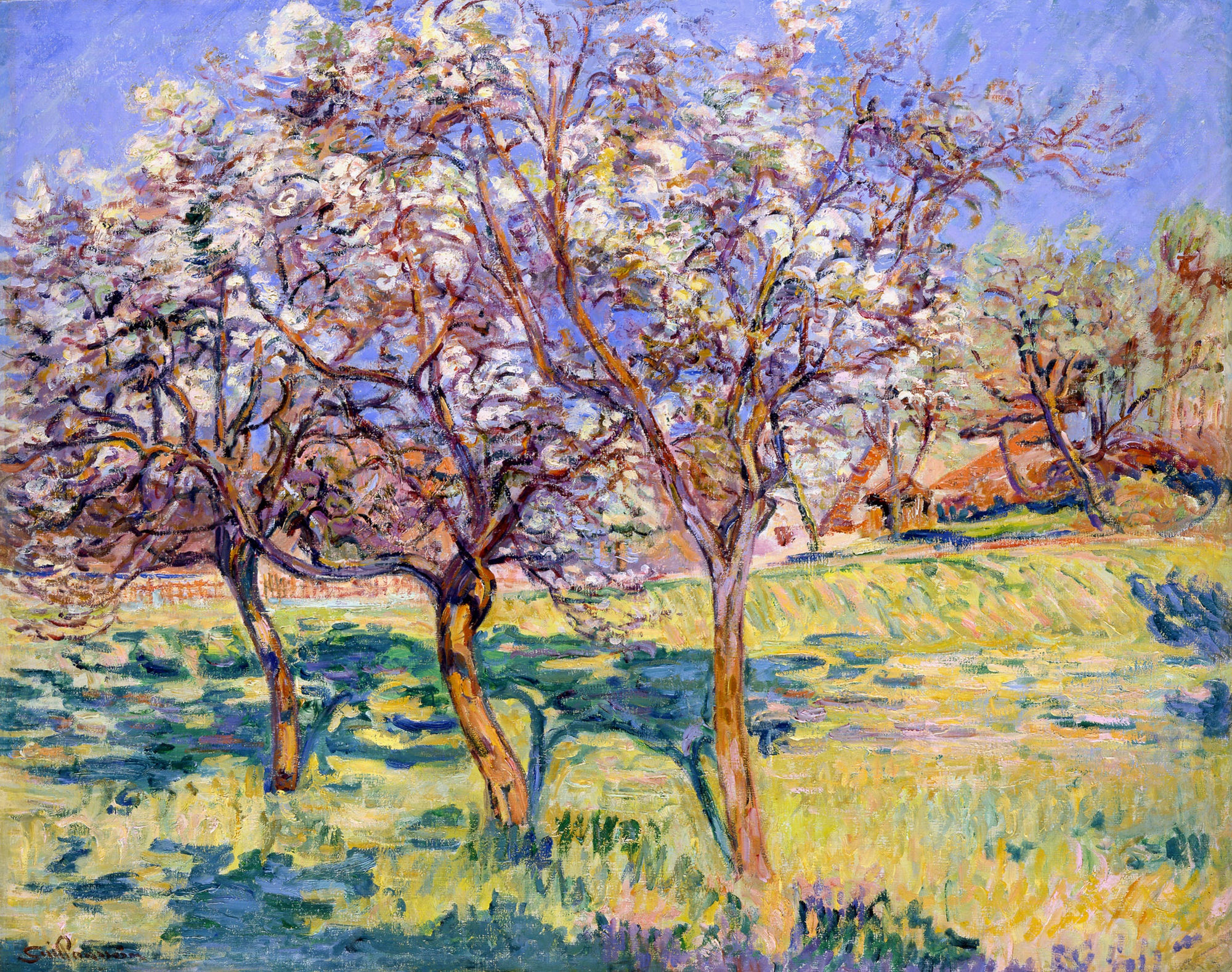 Armand Guillaumin Pommiers en fleurs à Saint-Cheron, c.1888 Oil on canvas 73 x 92 cm 28 3/4 x 36 1/4 inches Signed lower left Guillaumin Sold by the gallery