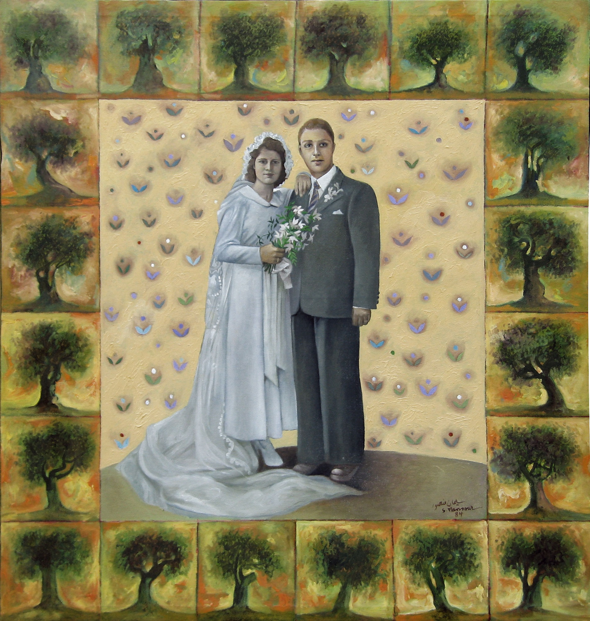 Father and Mother on their Wedding Day Oil on canvas, 92 X 85, 1984