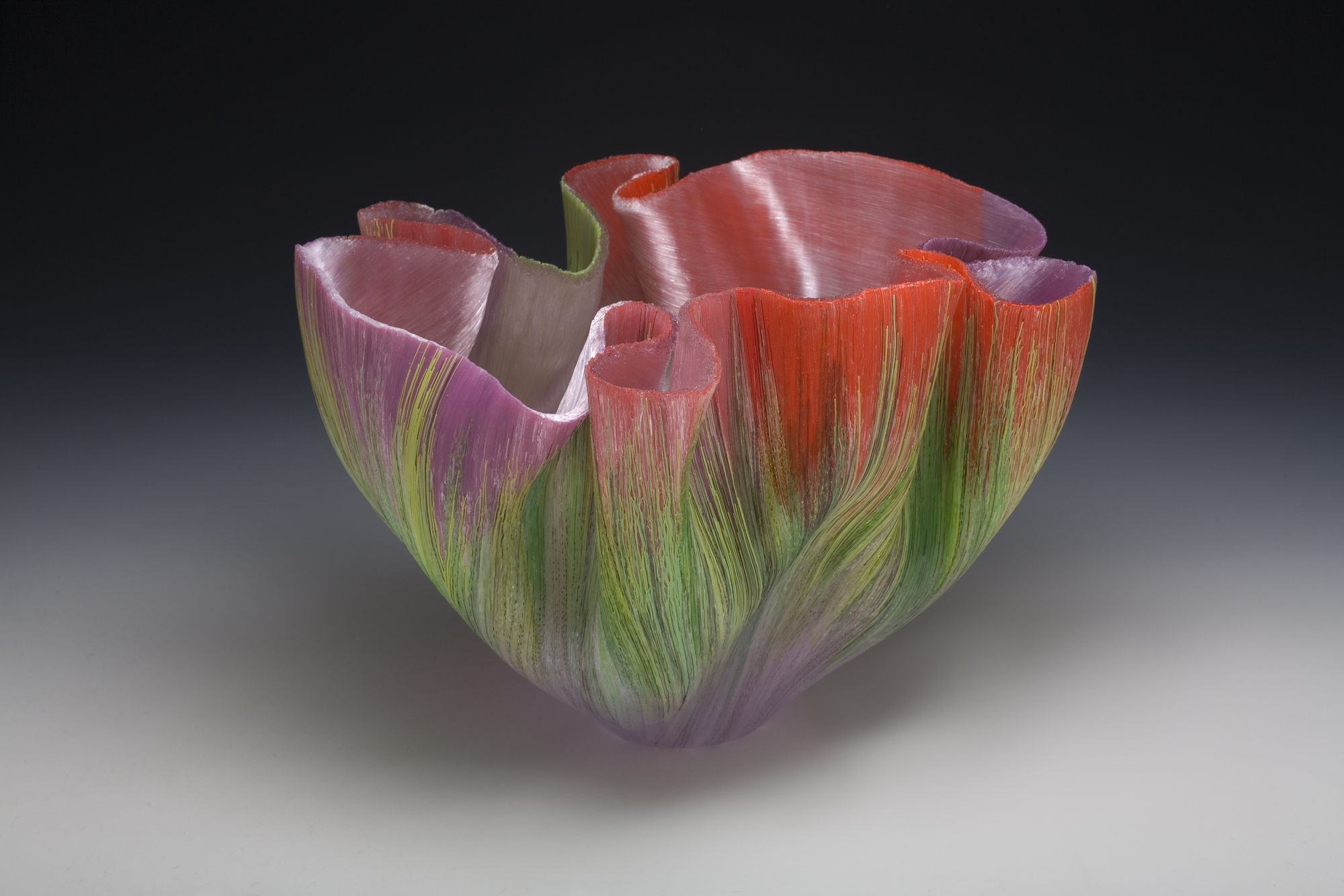 'Altea' Galss Sculpture unique piece filet-de-verre (fused and thermo-formed coloured glass threads) Signed 'Z' on base