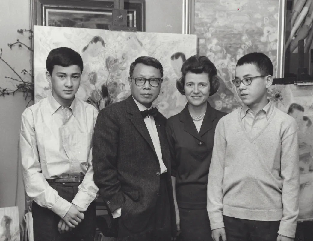 A 1963 photograph of Pierre Le-Tan's brother, Alain; his father, the artist Le Pho; his mother, Paulette; and Pierre. Photo: Courtesy of Findlay Galleries