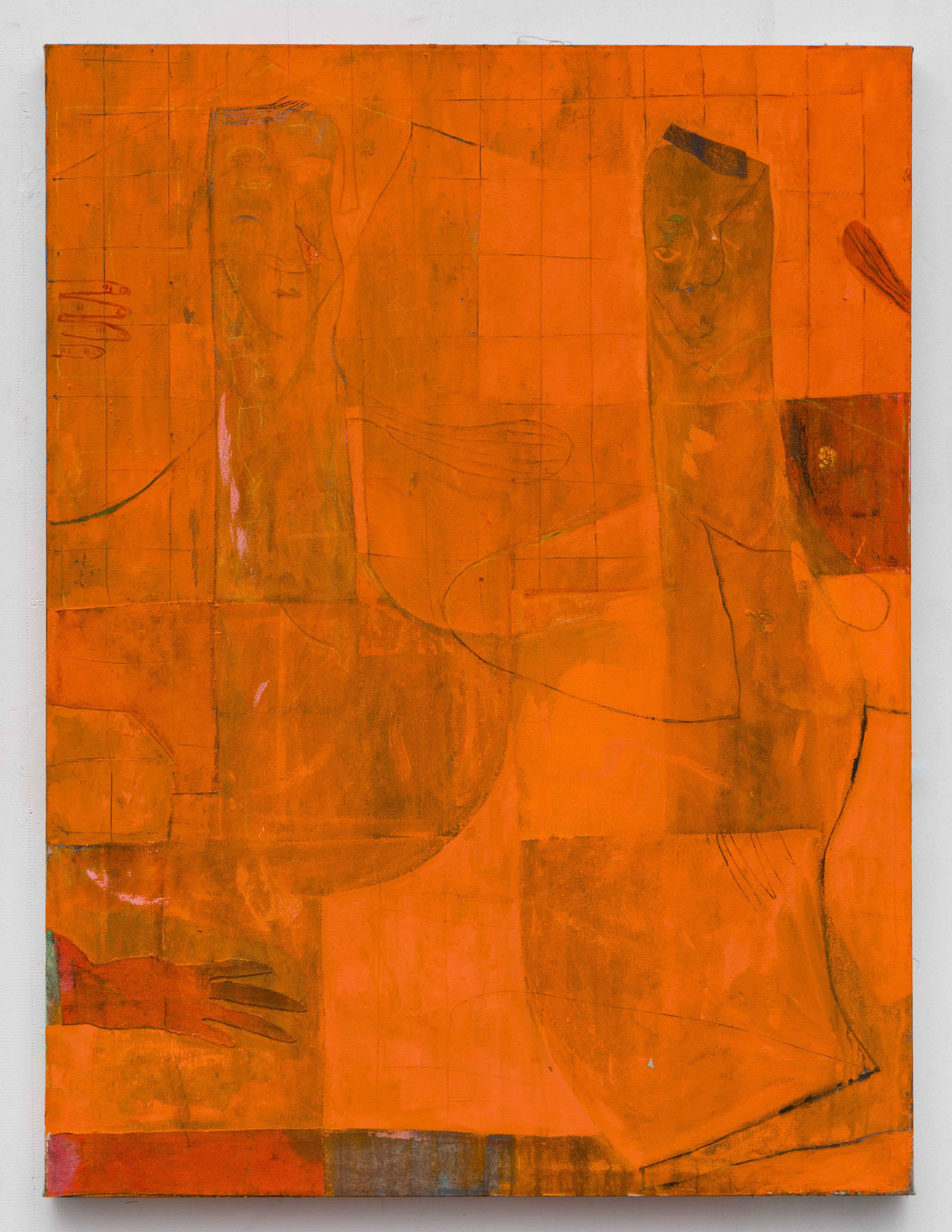 Volker Hüller Untitled (orange double) 2015 Oil, collage on canvas 44 3/8 x 33 1/4 inches (112.7 x 84.5 cm) VH 230