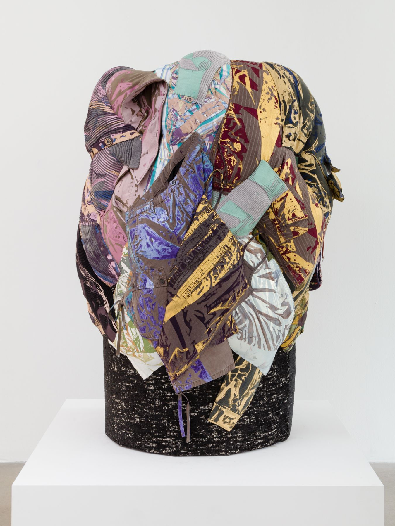 Chunky Stripes 2015 Silkscreen on clothing, foam, steel support 48 x 32 x 32 inches (121.9 x 81.3 x 81.3 cm) AH 155