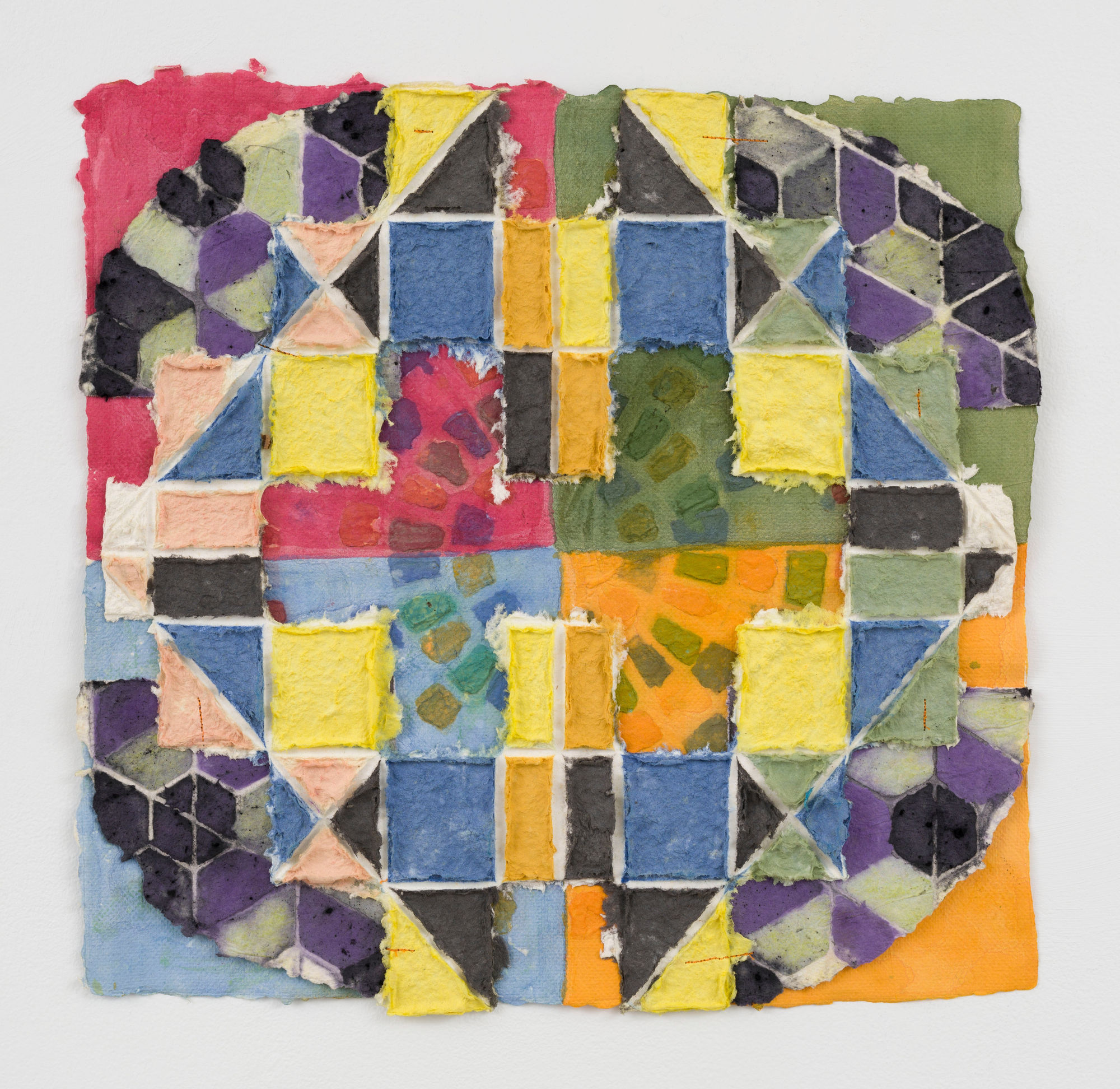 Alan Shields ​​​​​​​Pickle Ball Service, 1988 signed, Alan Shields, Pickle Ball Service, 1988 Handmade paper, dyed and painted, stitching 18 1/2 x 19 in (46.9 x 48.2 cm)