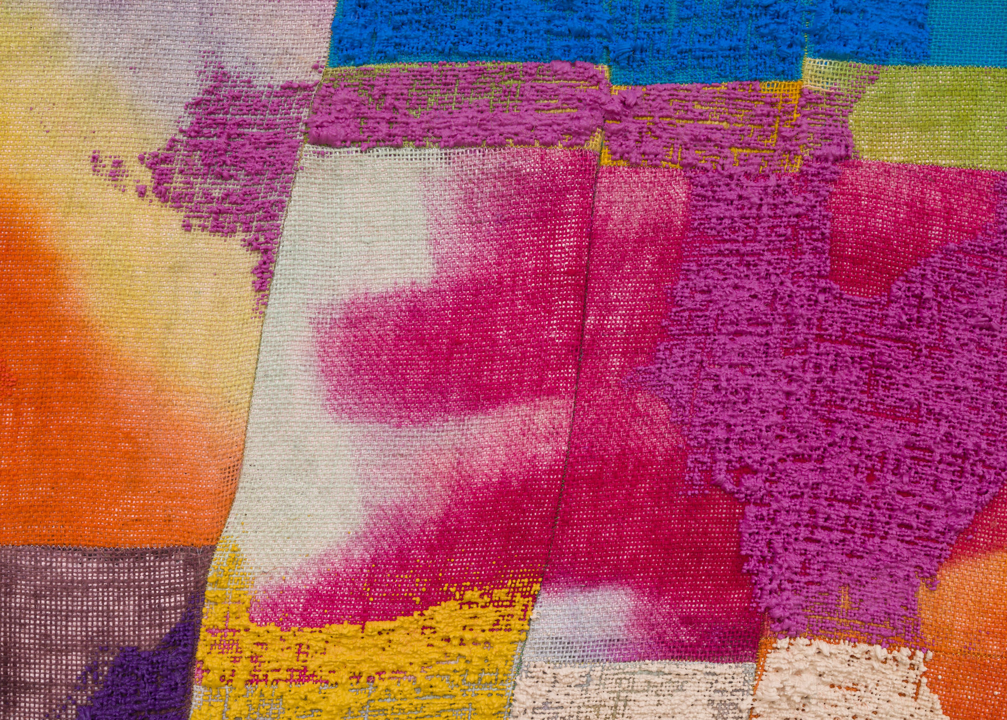 Revolving Disk of Awakening [detail], 2022 Acrylic, dye and burlap 68 x 79 in 172.7 x 200.7 cm