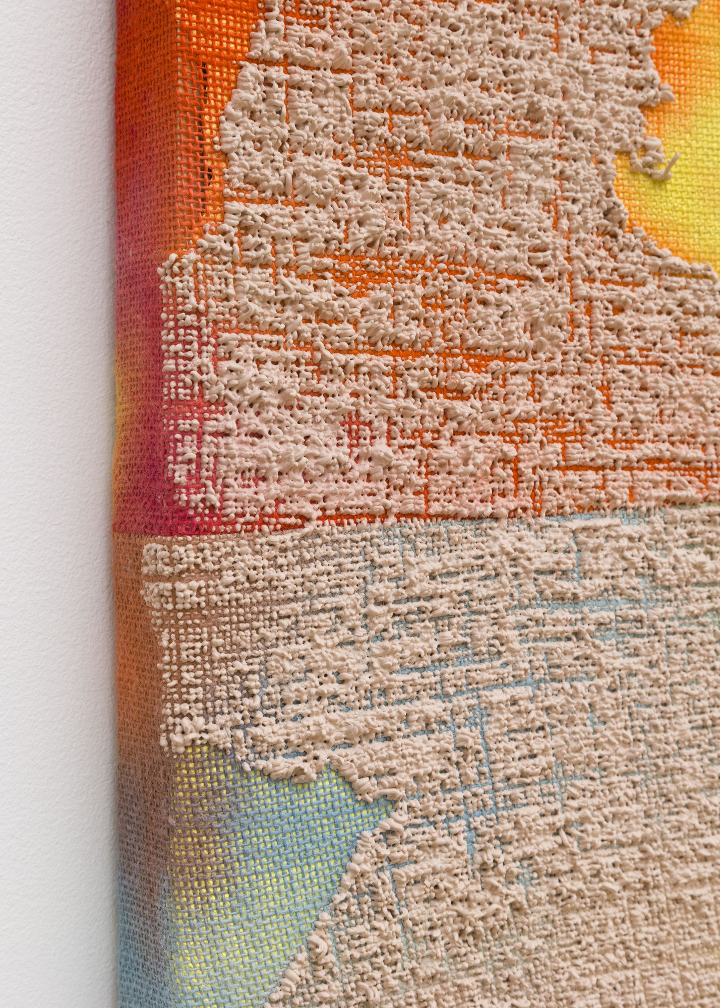 Heavy Deeds [detail], 2022 Acrylic, dye and burlap 60 x 48 in 152.4 x 121.9 cm