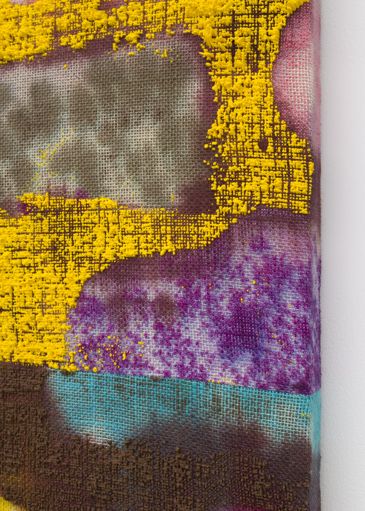Placer Diggins [detail], 2022 Acrylic, dye and burlap 60 x 48 in 152.4 x 121.9 cm