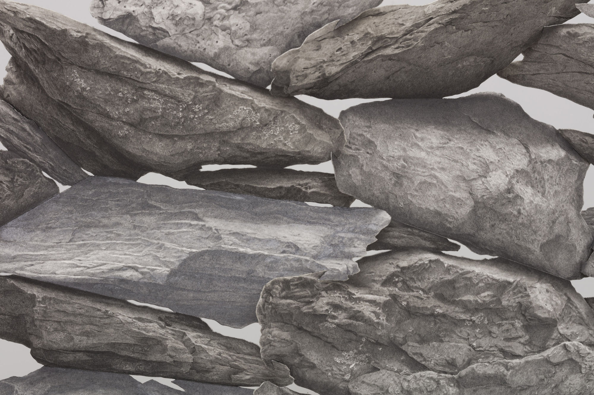Fieldstones (wall) [detail], 2018 Graphite and fixative on paper 14 x 8 x 42 inches (35.6 x 20.3 x 106.7 cm)