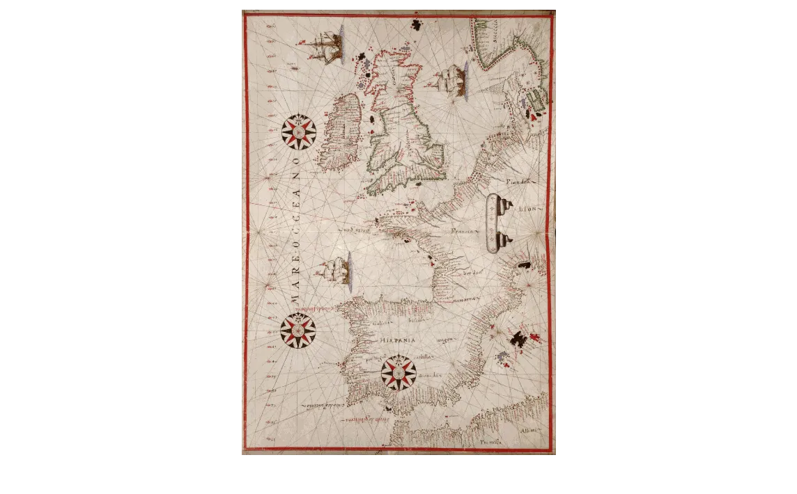 How she travelled: 16th century map of Western Europe, showing the North Sea