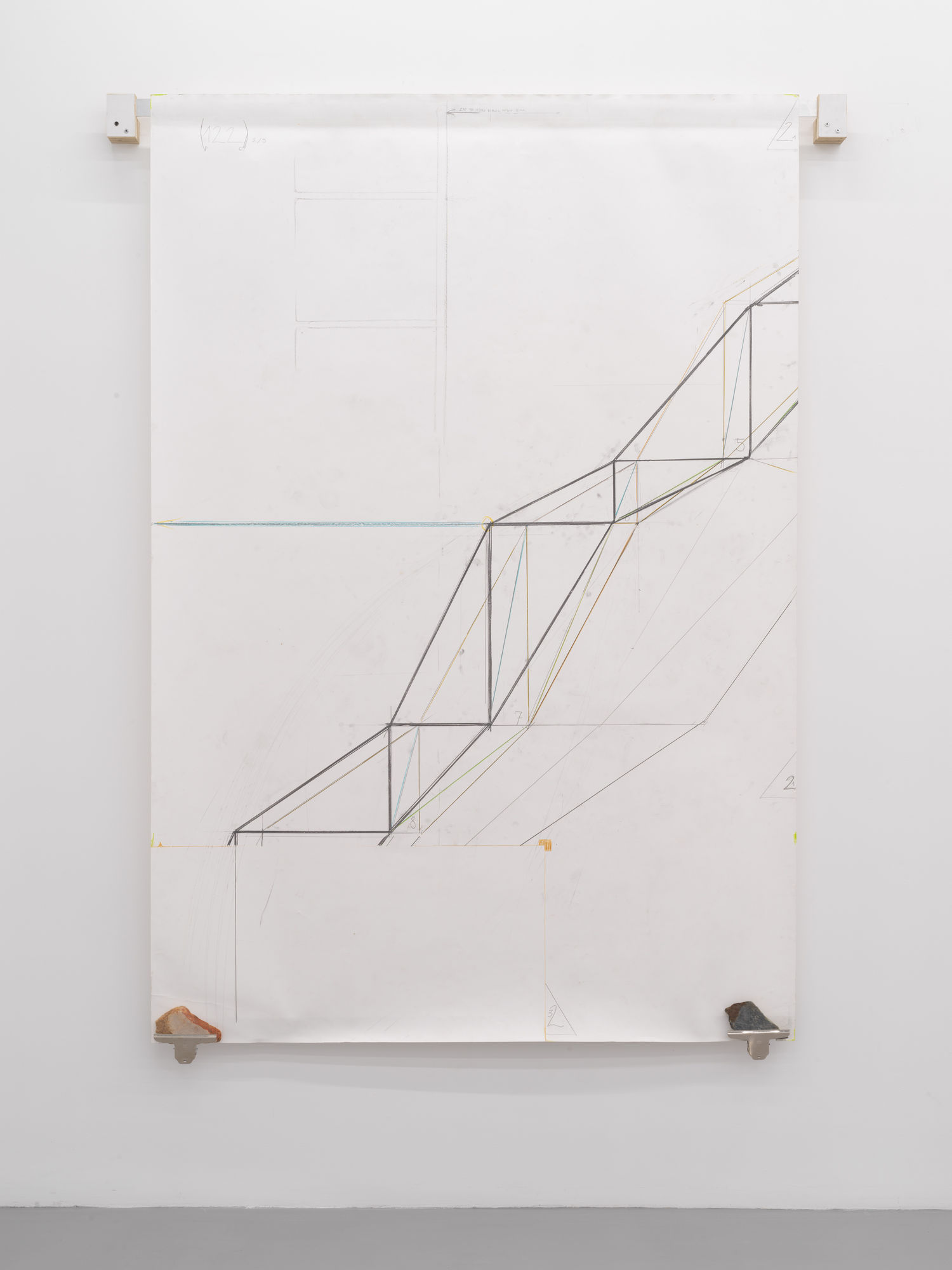 Fabrizio Prevedello, Ponte alle Cervaiole (122.4), 2018, graphite paper, pencil, marble, steel, aluminium, wood, cm 220x170x7, Ph Dario Lasagni