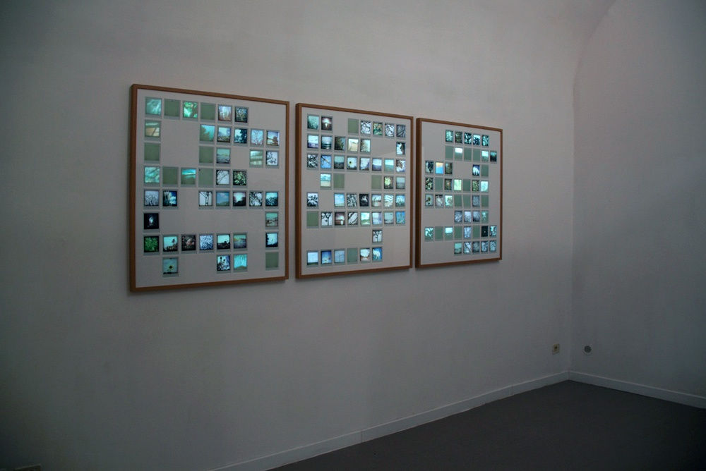 Ab Origine, Installation View, z2o Sara Zanin gallery, room 2 Alessia Di Montis, Still of Life: Seasons, 2007-2013. Video projection mapping on polaroid; tree framed pictures, cm 103 x 91 each