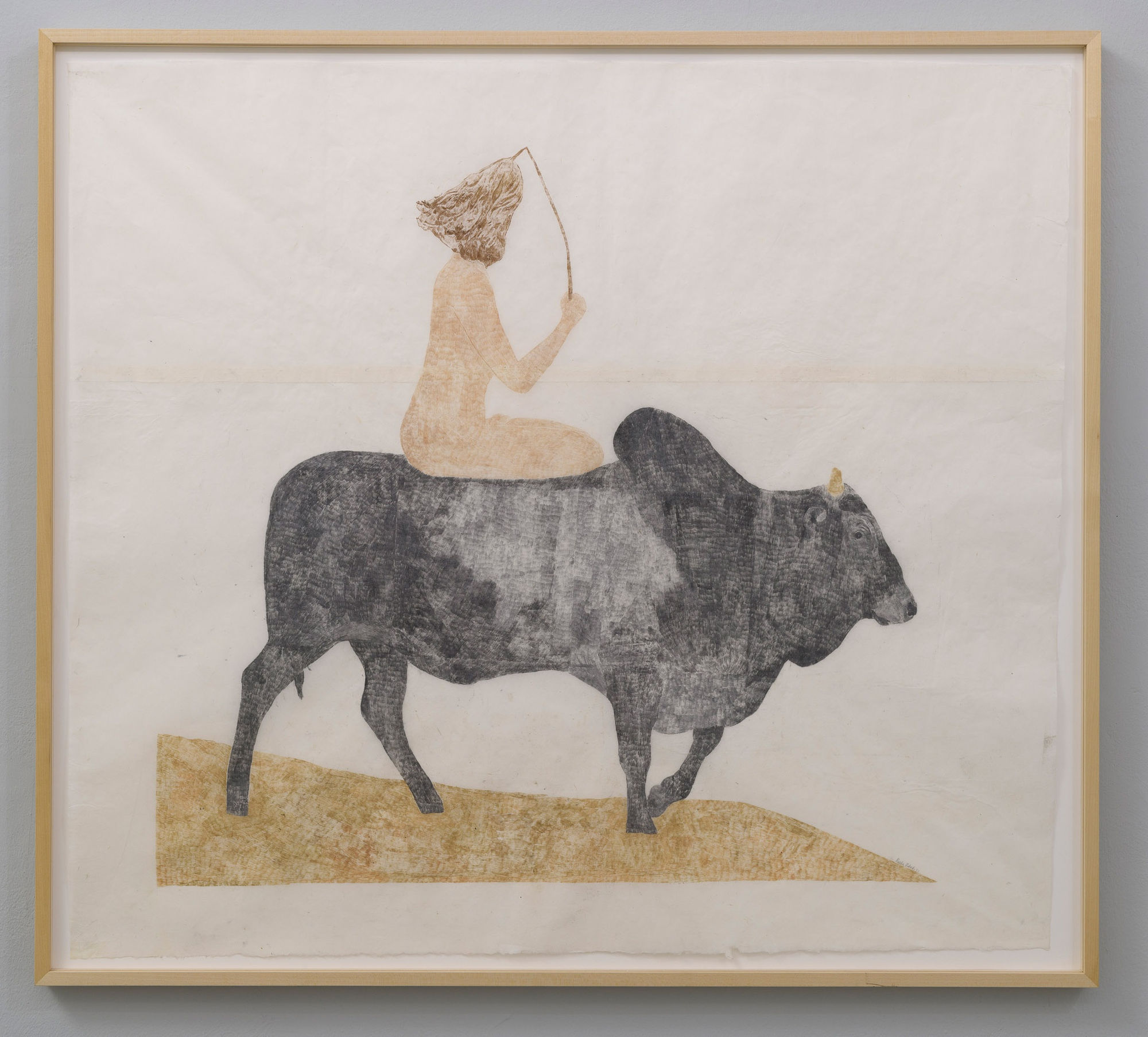 Maheshwari (autoritratto cavalcando un toro), 2021 from the series Lotus Goddesses Oil pastels on Yunnan paper cm 100 x 110 framed ph. Giorgio Benni