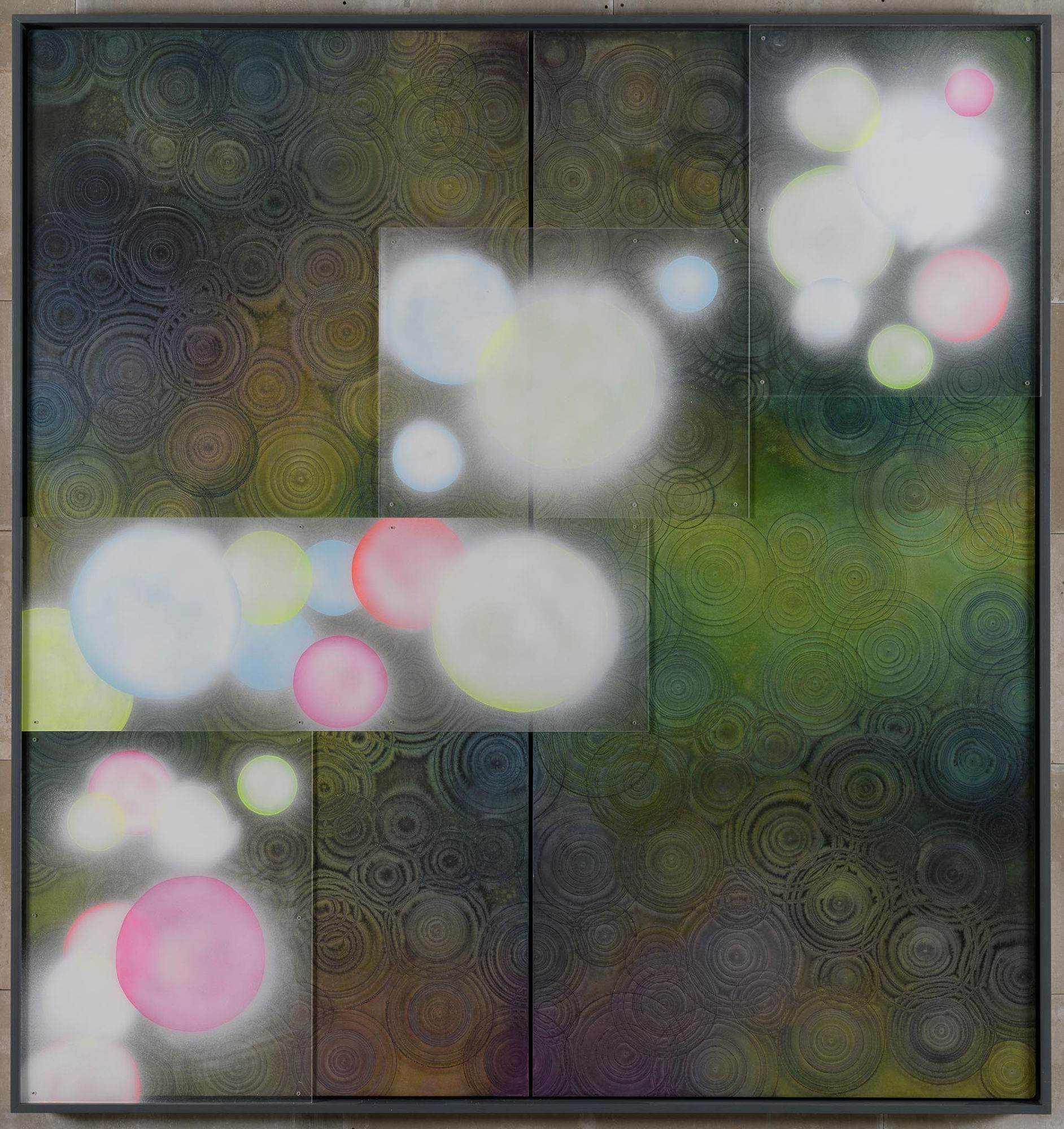 Alfredo Pirri Senza Titolo, 2021-2022 watercolor on Arches paper mounted on dibond, frame in painted Okumè wood, acrylic and protective paint on plexiglas cm 244 x 231 x 7