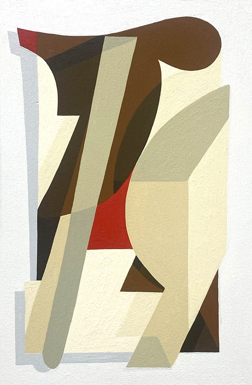 Kleiner Shames abstracted painting in colours brown, grey and red