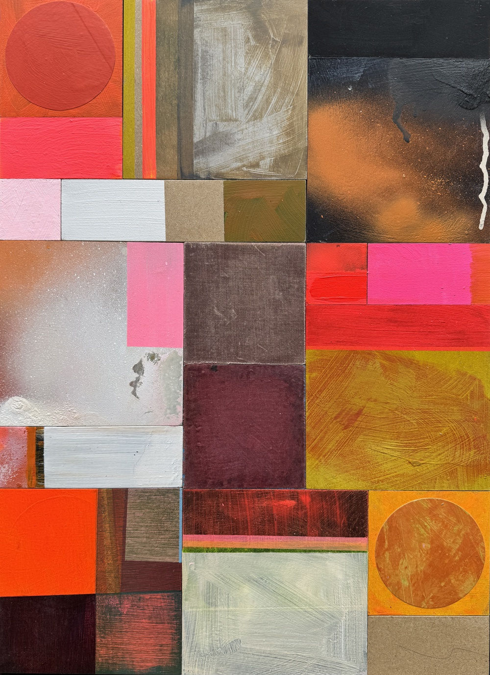 Emma Davis abstract painting of rectangular shapes, in colours pink, red, black and yellow