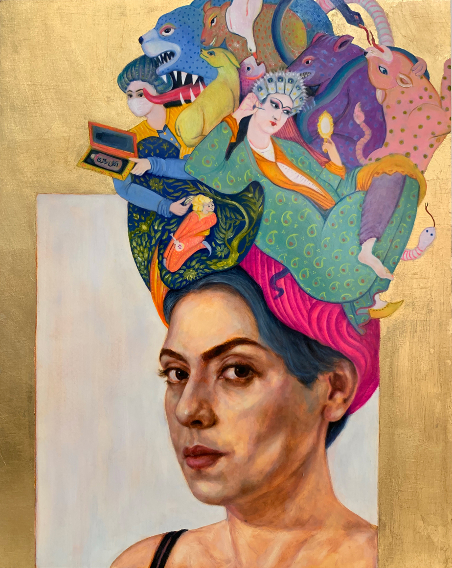 Pandemic (Crown Series),&nbsp;2020, Oil and gold leaf on wood panel