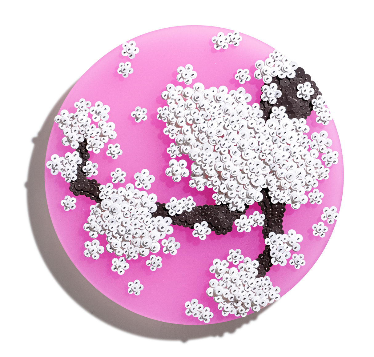 Ode to Full Moon_02370, 2023, Paper buttons, beads, and pins on Plexiglass