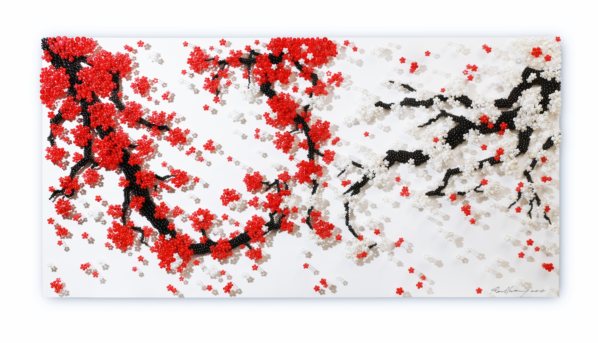 Healing Forest_RWM, 2018, Buttons, beads, pins on wooden panel